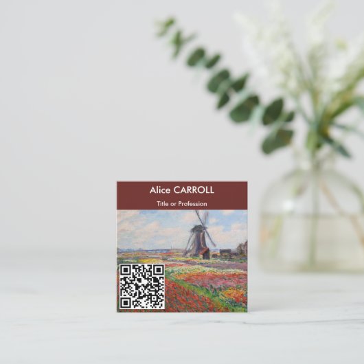 Carte De Visite Carré Claude Monet - Field of Tulips, Hollande - QR Code (Debout devant)
