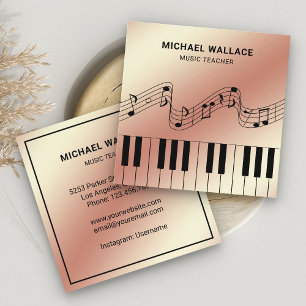 Carte De Visite Carré Clavier de Piano en Papier Aluminium Rose Musicien