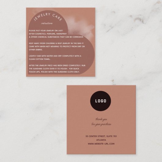 Carte De Visite Carré Clay Coeur Arc Bijoux Instruction Merci (Devant / Derrière)