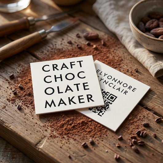 Carte De Visite Carré Clean Minimal Craft Chocolate Maker QR Code Square
