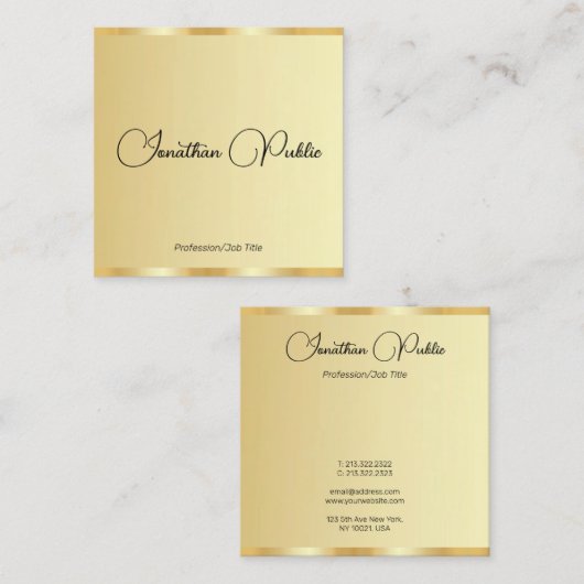 Carte De Visite Carré Client Calligraphie Script Faux Gold Modèle (Devant / Derrière)