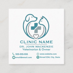 Carte De Visite Carré Clinique vétérinaire minimaliste personnalisable