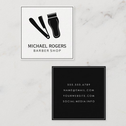 Carte De Visite Carré Clippers Razor & Cheveux (Devant / Derrière)