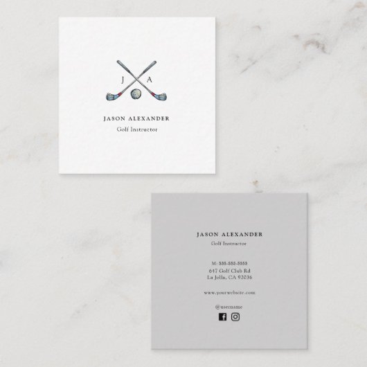 Carte De Visite Carré Clubs de golf Monogram Golf Instructeur Golf pro (Devant / Derrière)