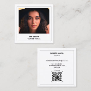Carte De Visite Carré 🌱 Coach de vie QR personnalisé et photo