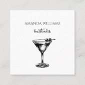 Carte De Visite Carré Cocktail noir et blanc Bartender professionnel (Devant)