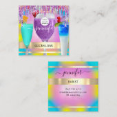 Carte De Visite Carré Coctail Pub Wine Restaurant Logo Holographique Boi (Devant / Derrière)