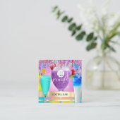 Carte De Visite Carré Coctail Pub Wine Restaurant Logo Holographique Boi (Debout devant)