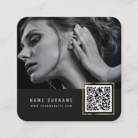 Carte De Visite Carré code barre chic moderne scannable QR code photo (Devant)