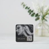 Carte De Visite Carré code barre chic moderne scannable QR code photo (Debout devant)