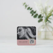 Carte De Visite Carré Code barre rose poussiéreux Code QR photo de code (Debout devant)