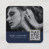 Carte De Visite Carré Code barre scannable bleu foncé QR code photo  (Devant)