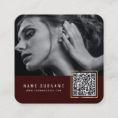 Carte De Visite Carré Code barre scannable Maron QR code photo (Devant)