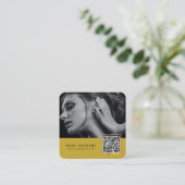 Carte De Visite Carré Code-barres à balayage jaune QR code photo (Debout devant)