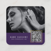 Carte De Visite Carré Code-barres numérisable violet QR code photo  (Devant)