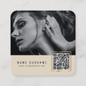 Carte De Visite Carré Code-barres scannable beige QR code photo (Devant)