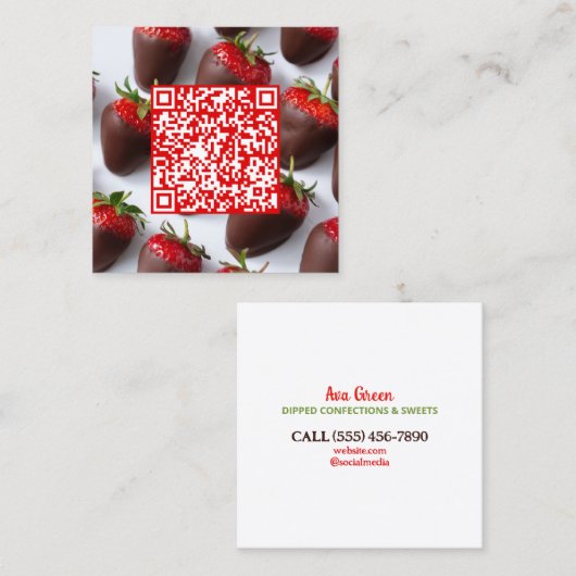 Carte De Visite Carré Code d'analyse Fraises de chocolat (Devant / Derrière)