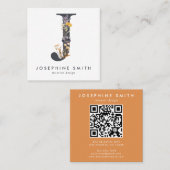 Carte De Visite Carré Code J QR initial du Fleur sauvage Boho (Devant / Derrière)