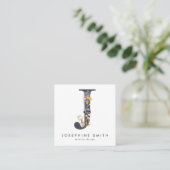 Carte De Visite Carré Code J QR initial du Fleur sauvage Boho (Debout devant)