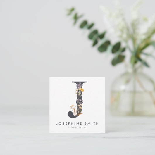 Carte De Visite Carré Code J QR initial du Fleur sauvage Boho (Debout devant)