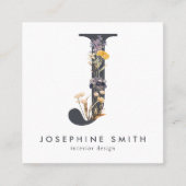 Carte De Visite Carré Code J QR initial du Fleur sauvage Boho (Devant)