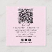Carte De Visite Carré Code QR Abstrait Aquarelle Rose et Blanc Moderne (Dos)