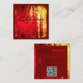 Carte De Visite Carré Code QR abstrait rouge et or de luxe (Devant / Derrière)