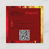 Carte De Visite Carré Code QR abstrait rouge et or de luxe (Dos)