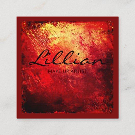 Carte De Visite Carré Code QR abstrait rouge et or de luxe (Devant)