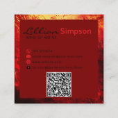 Carte De Visite Carré Code QR abstrait rouge et or de luxe (Dos)