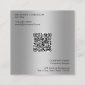 Carte De Visite Carré Code QR argent simple logo et texte (Dos)