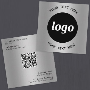 Carte De Visite Carré Code QR argent simple logo et texte