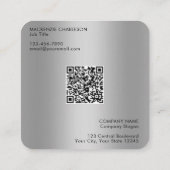 Carte De Visite Carré Code QR argent simple logo et texte (Dos)
