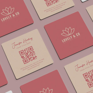 Carte De Visite Carré Code QR Beauté Crème Rose Poussiéreuse Minimaliste