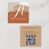 Carte De Visite Carré Code QR Bijoux artisanaux Monogramme Lettré main (Devant / Derrière)