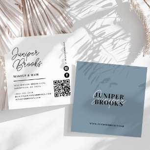 Carte De Visite Carré Code QR Bleu Poussiéreux Minimaliste Élégant