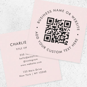 Carte De Visite Carré Code QR Blush Pink Modern Professional