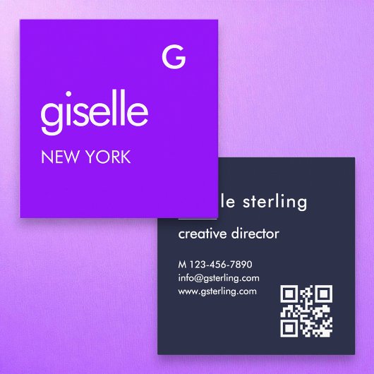 Carte De Visite Carré Code QR Bold Minimal Moderne Violet Bleu