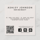 Carte De Visite Carré Code QR botanique moderne rose pâle (Dos)