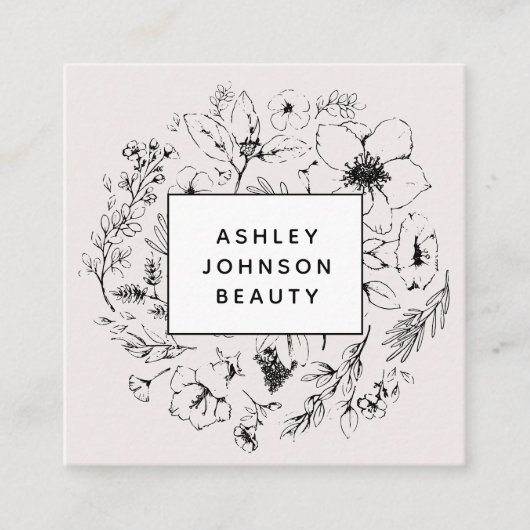 Carte De Visite Carré Code QR botanique moderne rose pâle (Devant)