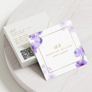 Carte De Visite Carré Code QR cadre doré élégant floral aquarelle
