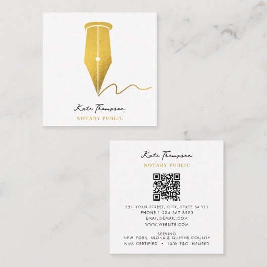 Carte De Visite Carré Code QR Calligraphie Agent de Signature Notariale  (Devant / Derrière)