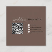 Carte De Visite Carré code QR calligraphié crème beige et marron (Dos)