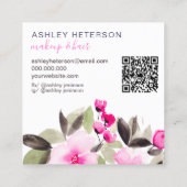 Carte De Visite Carré code qr chic rose floral logo (Dos)