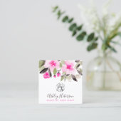 Carte De Visite Carré code qr chic rose floral logo (Debout devant)