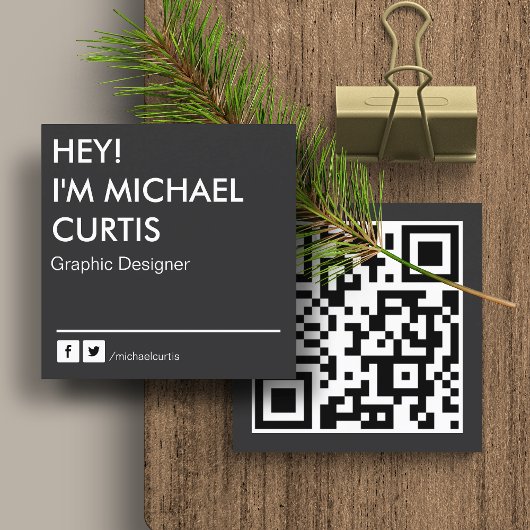 Carte De Visite Carré Code QR Concepteur Graphique Moderne Gris