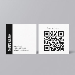 Carte De Visite Carré Code QR consultant noir blanc gras moderne propre