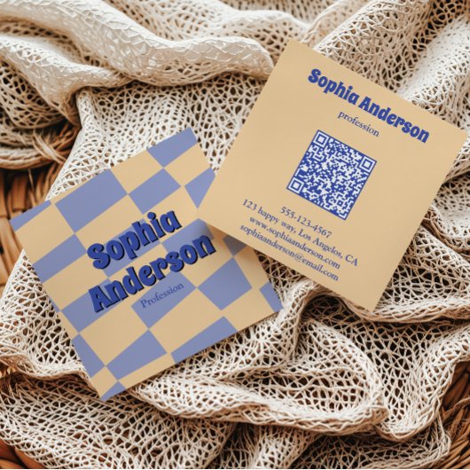 Carte De Visite Carré Code QR damier rétro moderne