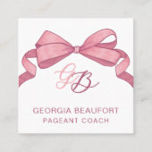 Carte De Visite Carré Code QR de beauté monogramme à ruban rose Coquette (Devant)