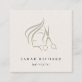 Carte De Visite Carré Code QR de ciseaux à cheveux ivoire minimaux (Devant)